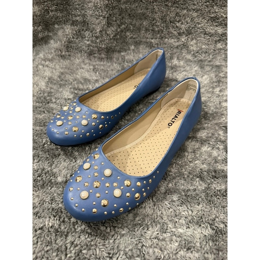 Rialto Santos Blue Studded Faux Pearl Embellished Ballet Flats Womens Size 8Mโ